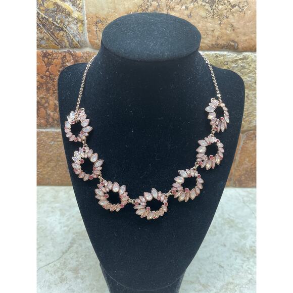 Banana Republic Necklace Rose Gold Opalescent Statement Pink Crystal Floral - Picture 2 of 9